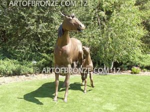 Hearts Forever bronze sculpture of standing mare and running colt horse for ranch, shopping center or equestrian center