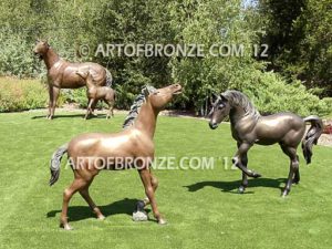 Hearts Forever bronze sculpture of standing mare and running colt horse for ranch, shopping center or equestrian center