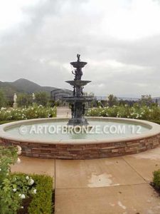 Triumvirate bronze cast monumental heroic Greek or Greco Roman tiered fountain Estate centerpiece