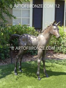 Chanel bronze sculpture of standing foal horse for ranch or equestrian center