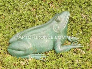 Sunshine Day bronze sculpture of resting frog for outdoor pond, pool or aquatic display