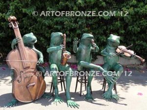 Late Night on the Lake bronze frog musician statues playing musical instruments