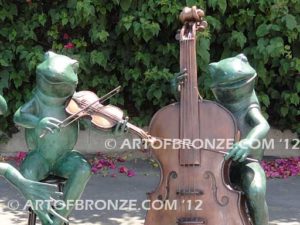 Late Night on the Lake bronze frog musician statues playing musical instruments