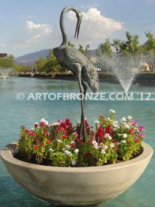 Serene Waters lost wax casting of three cranes for fountain