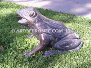 Bronze sculpture of resting frog for outdoor pond, pool or aquatic display