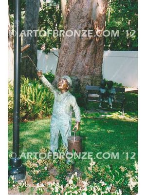 Special Lil Helper bronze sculpture of standing boy with paint can and roller brush