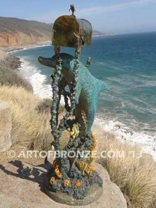 Special Delivery bronze fine art mailbox sculpture of leaping dolphin and sea creatures