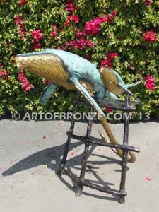 Anchor of the Heart marine art bronze sculpture whale, dolphin and shark monument