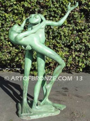 Sacred Dance of Love whimsical dancing frog (Tango, Salsa, ballroom) bronze statue for garden or outdoor display