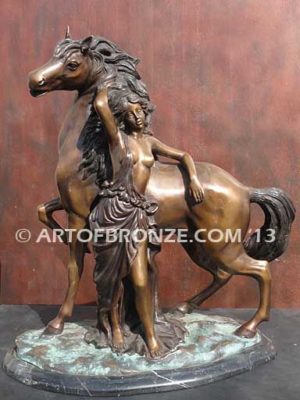 Sensual Hearts European classical design statue of nude woman and rearing horse