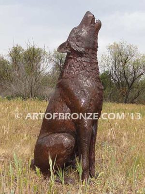 Call of the Wild bronze wolf sculpture for school mascot, universities, zoo or private home