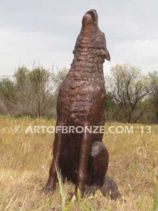 Call of the Wild bronze wolf sculpture for school mascot, universities, zoo or private home