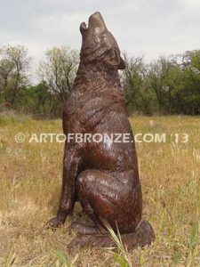 Call of the Wild bronze wolf sculpture for school mascot, universities, zoo or private home