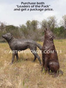 Call of the Wild bronze wolf sculpture for school mascot, universities, zoo or private home