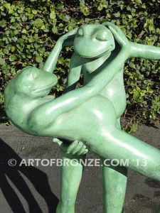 Sacred Dance of Love whimsical dancing frog (Tango, Salsa, ballroom) bronze statue for garden or outdoor display