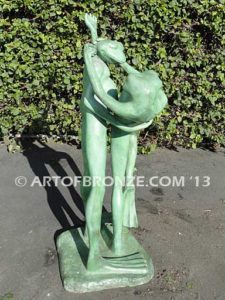 Sacred Dance of Love whimsical dancing frog (Tango, Salsa, ballroom) bronze statue for garden or outdoor display