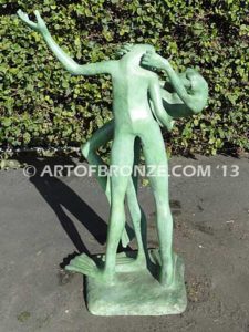 Sacred Dance of Love whimsical dancing frog (Tango, Salsa, ballroom) bronze statue for garden or outdoor display