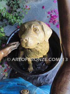 Bath time bronze sculpture fountain of boy washing his dog