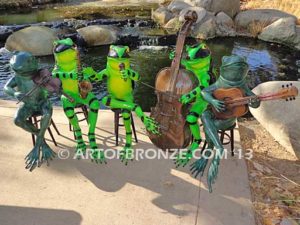 Late Night on the Lake bronze frog musician statues playing musical instruments