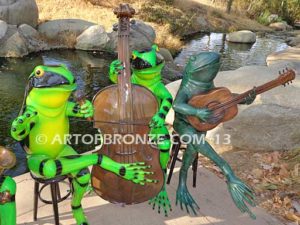 Late Night on the Lake bronze frog musician statues playing musical instruments