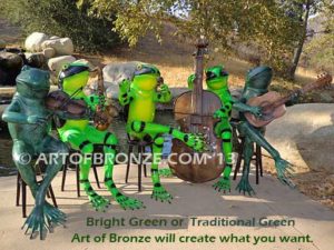 Late Night on the Lake bronze frog musician statues playing musical instruments