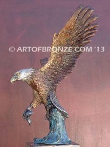 Bronze sculpture of flying bald eagle for indoor or outdoor display