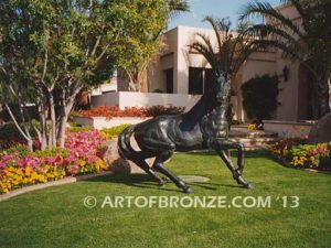 Arabian Stallion bronze sculpture of prancing horse for yard