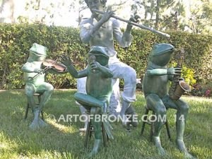 Late Night on the Lake bronze frog musician statues playing musical instruments