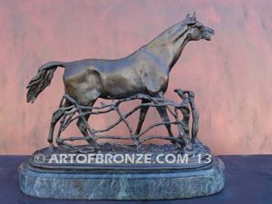 Cheval a la Barrier sculpture of standing stallion calling to his mare for indoor home