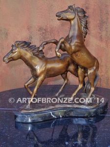 Air & Escape sculpture of playing mustang horses attached to base for indoor home or office