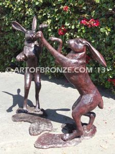 Boxing Hares high quality cast bronze rabbit and hare sculptures boxing each other