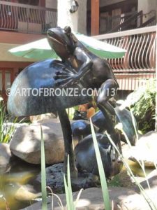 Frog Prince giant frog playing on top of mushrooms outdoor water fountain