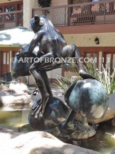 Frog Prince giant frog playing on top of mushrooms outdoor water fountain