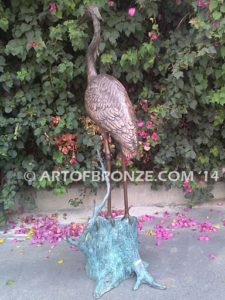 Still Life lost wax casting of standing crane fountain for pool, pond or home