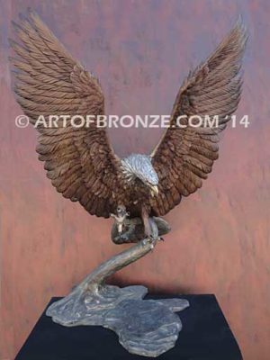 Bronze sculpture of flying bald eagle for indoor or outdoor display