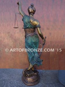 Blind Justice monumental bronze sculpture of Lady Justice holding scales for law firm or lawyers office