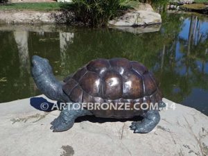 Great One sculpture of large bronze turtle that can spray water from mouth into fountain