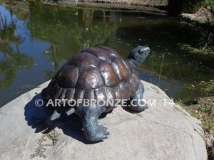 Great One sculpture of large bronze turtle that can spray water from mouth into fountain