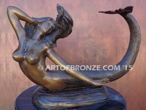 Sea Jewel Bronze mermaid fine art sculpture with seashell necklace for pond, pool or aquatic display