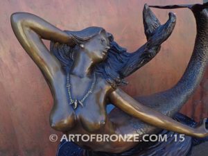 Sea Jewel Bronze mermaid fine art sculpture with seashell necklace for pond, pool or aquatic display