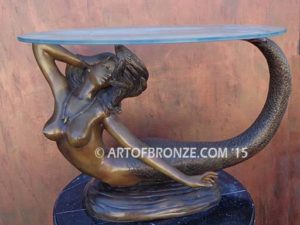 Sea Jewel Bronze mermaid fine art sculpture with seashell necklace for pond, pool or aquatic display