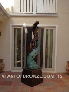 Inspiration limited edition bronze gallery artwork female and dolphin sculpture for pond, pool or aquatic display