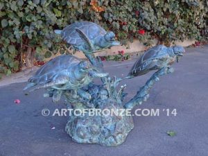 Ancient Mariner bronze coral reef and sea turtle sculpture for home, pool or fountain