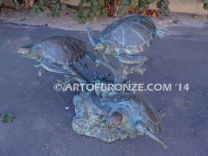 Ancient Mariner bronze coral reef and sea turtle sculpture for home, pool or fountain