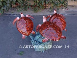 Ancient Mariner bronze coral reef and sea turtle sculpture for home, pool or fountain