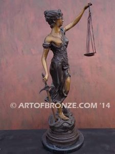 Blind Justice monumental bronze sculpture of Lady Justice holding scales for law firm or lawyers office