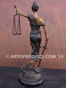 Blind Justice monumental bronze sculpture of Lady Justice holding scales for law firm or lawyers office