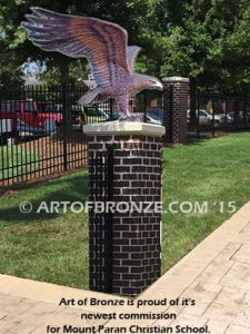 Spirit of Freedom bronze sculpture of eagle monument for public art school mascot for Mount Paran Christian School