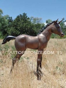 Chanel bronze sculpture of standing foal horse for ranch or equestrian center