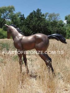 Chanel bronze sculpture of standing foal horse for ranch or equestrian center